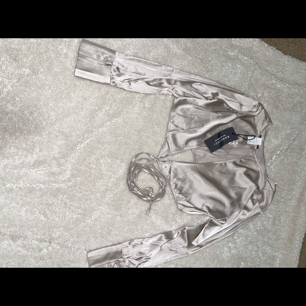 Satin Tie Up Crop Top W/ Open back Slit